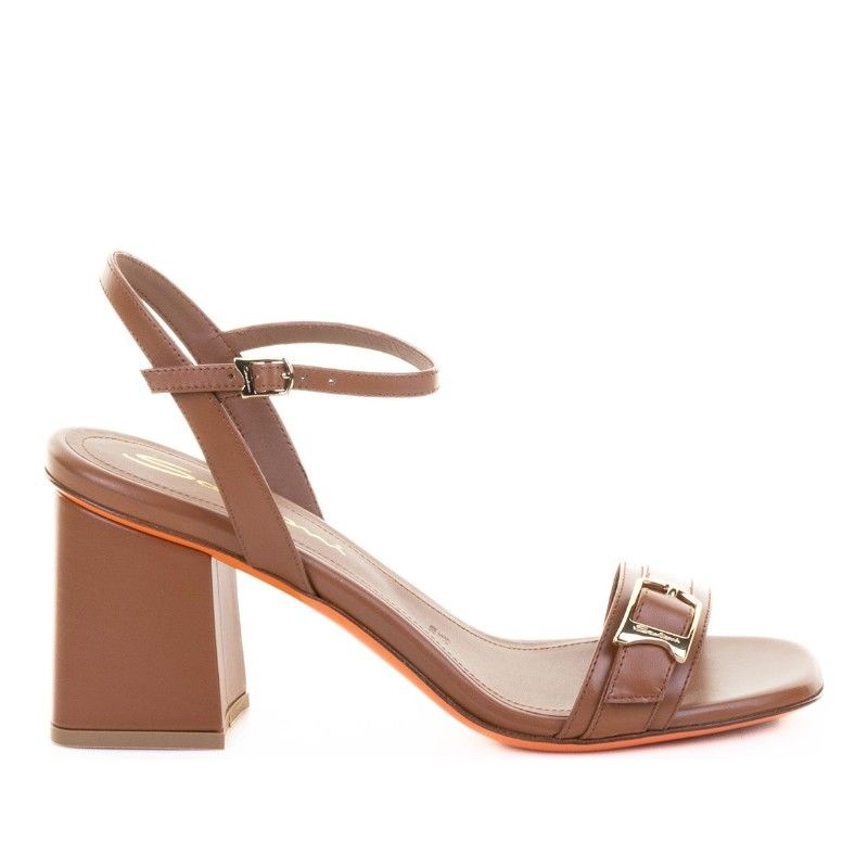 SANTONI 산토니 브라운 앵클 스트랩 버클 블록 힐 오픈 토 샌들 WHVT70836 HA32TYLC