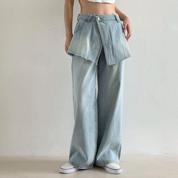 |KSD25C1|여성 미니 랩 스커트 청바지 세트 워싱 스타일