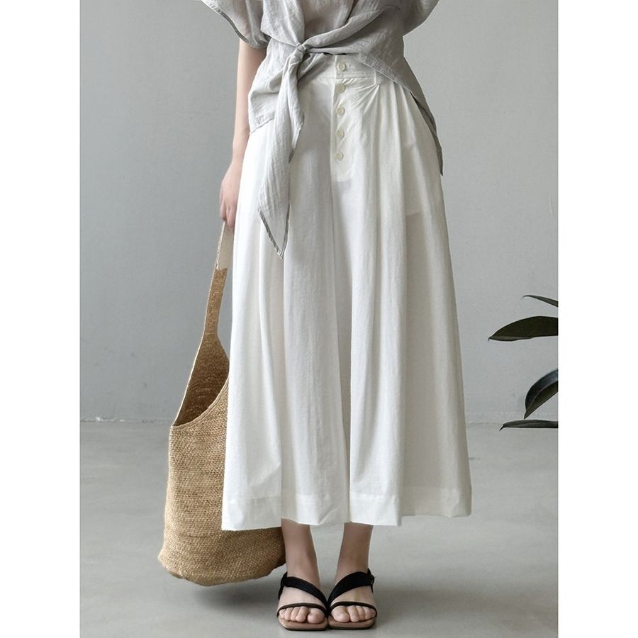 [해외] 여름 9부 와이드 팬츠 여성 캐주얼 하이웨스트 일자바지 시원한 통풍