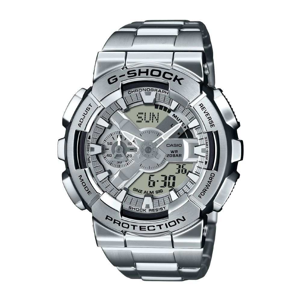 CASIO｜カシオメカサイトへ [해외] 카시오 G-SHOCK (G-SHOCK) 빅 케이스 아날로그/디지털 콤비네이션 “110 시리즈” 베젤 밴드 메탈 소재 모델 실버 x 건
