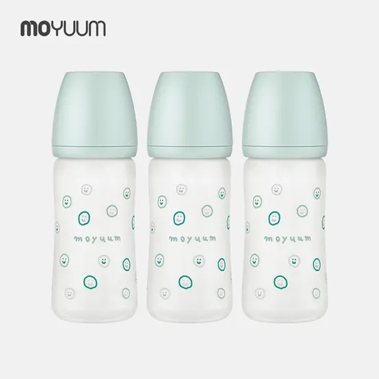 실리콘 코팅 노꼭지 유리 젖병 240ml 트리플팩 - 해피모어 에디션