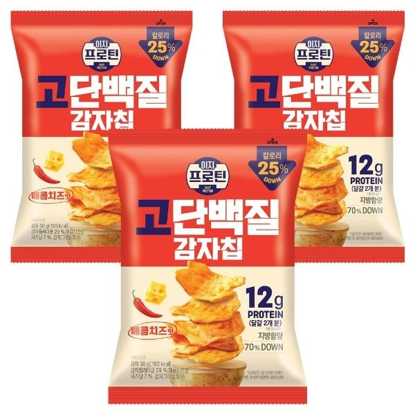 롯데웰푸드 이지프로틴 고단백질 감자칩 매콤치즈맛 50g