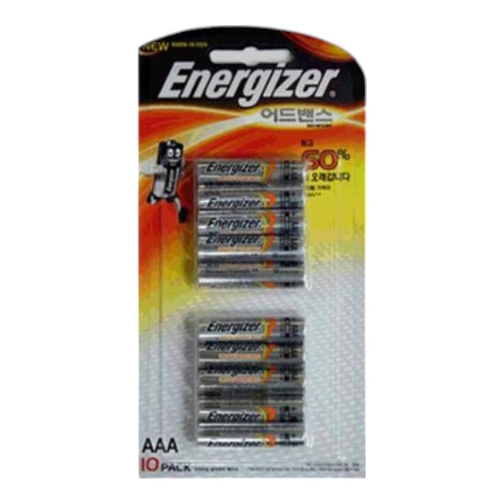 [에너자이저코리아]60% 오래쓰는 에너자이저 어드밴스 AAA 건전지 10P 소형 문구 비상용 작은