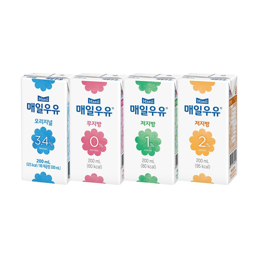 매일 멸균우유 4종 오리지널/저지방/무지방 200ml 24팩