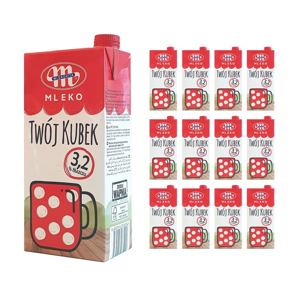 믈레코비타 멸균우유 1000ml 트부이쿠백 1L 12개 세트 3.2% 유럽 폴란드 수입 흰우유