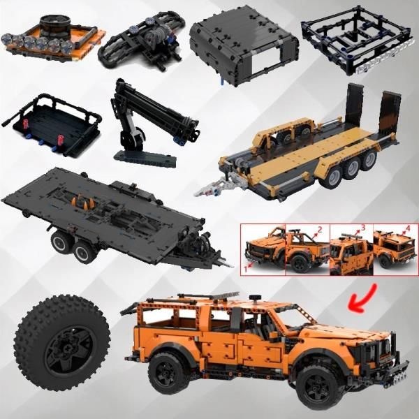 MOC 42126 F150 랩터 자동차 트레일러 기술 히치 크레인
