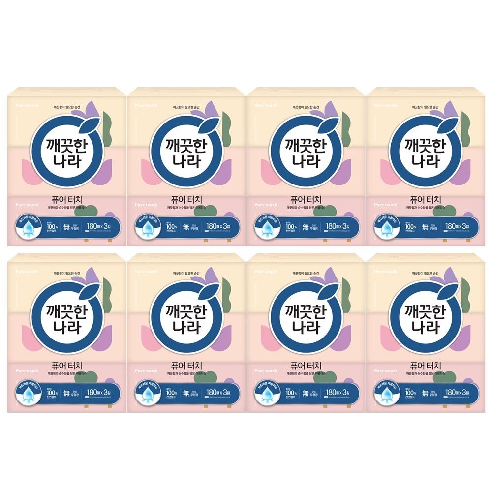 깨끗한나라 퓨어터치 각티슈 (3無:무색,무향,무형광) 180매 3입 x8개