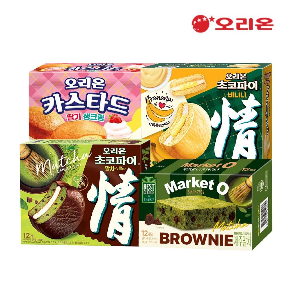 오리온 오리온 롯데x오리ON 말차와 아이들  (초코파이 말차 12P+브라우니 말차 12P+초코파이 바나나 12P+카스타드 딸기생크림 12P)