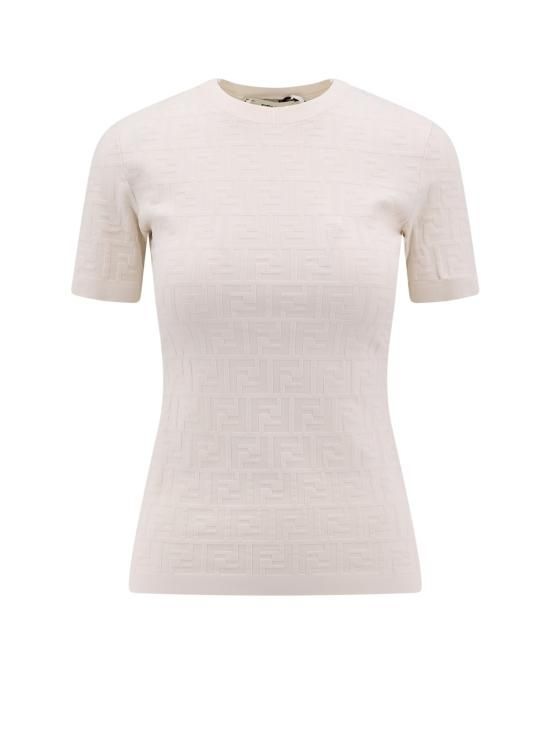 펜디 24SS 펜디   여성 모티프 화이트 비스코스 반팔 스웨터 FZX999AQ41 F1M2A Beige BPG