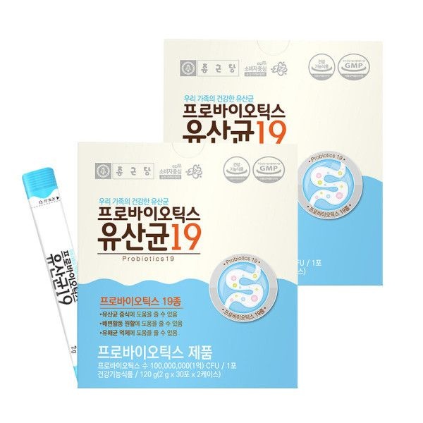 [오늘출발] 종근당 프로바이오틱스 유산균19 60포 X 2개 보장균수 1억 CFU 개별스틱