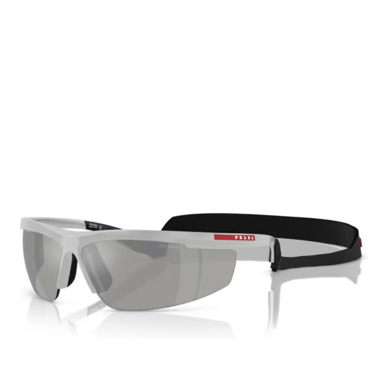 프라다 화이트 랩어라운드 리플렉티브 선글라스 0PS A02S 14Z05A 96