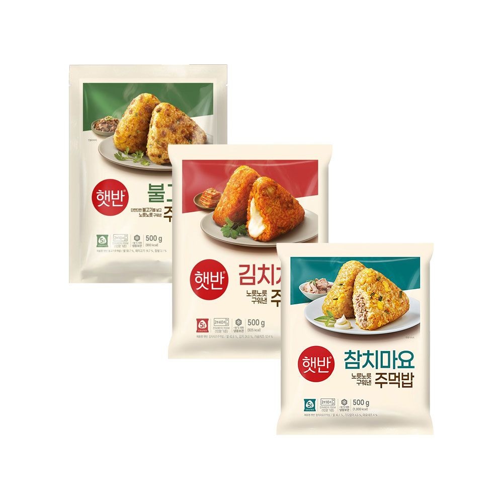 CJ제일제당 햇반 쿡반 주먹밥 500g 불고기 x1개+김치치즈 x1개+참치마요 x1개