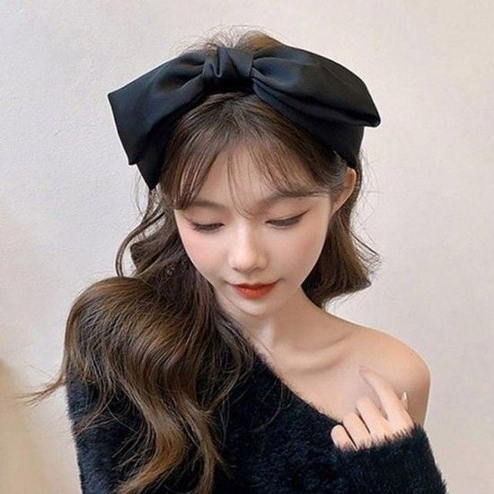 소재 인기 새틴 빅사이즈 리본 감성 올 블랙 예쁜 머 리본머리띠 파티헤어밴드 파티헤어