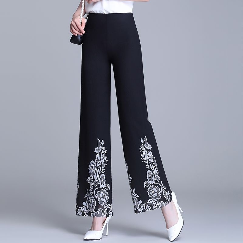 [해외] 하이웨스트 와이드 얇은 라인댄스복하의 퀼로트 쉬폰 프린트 여성 마우스 팬츠