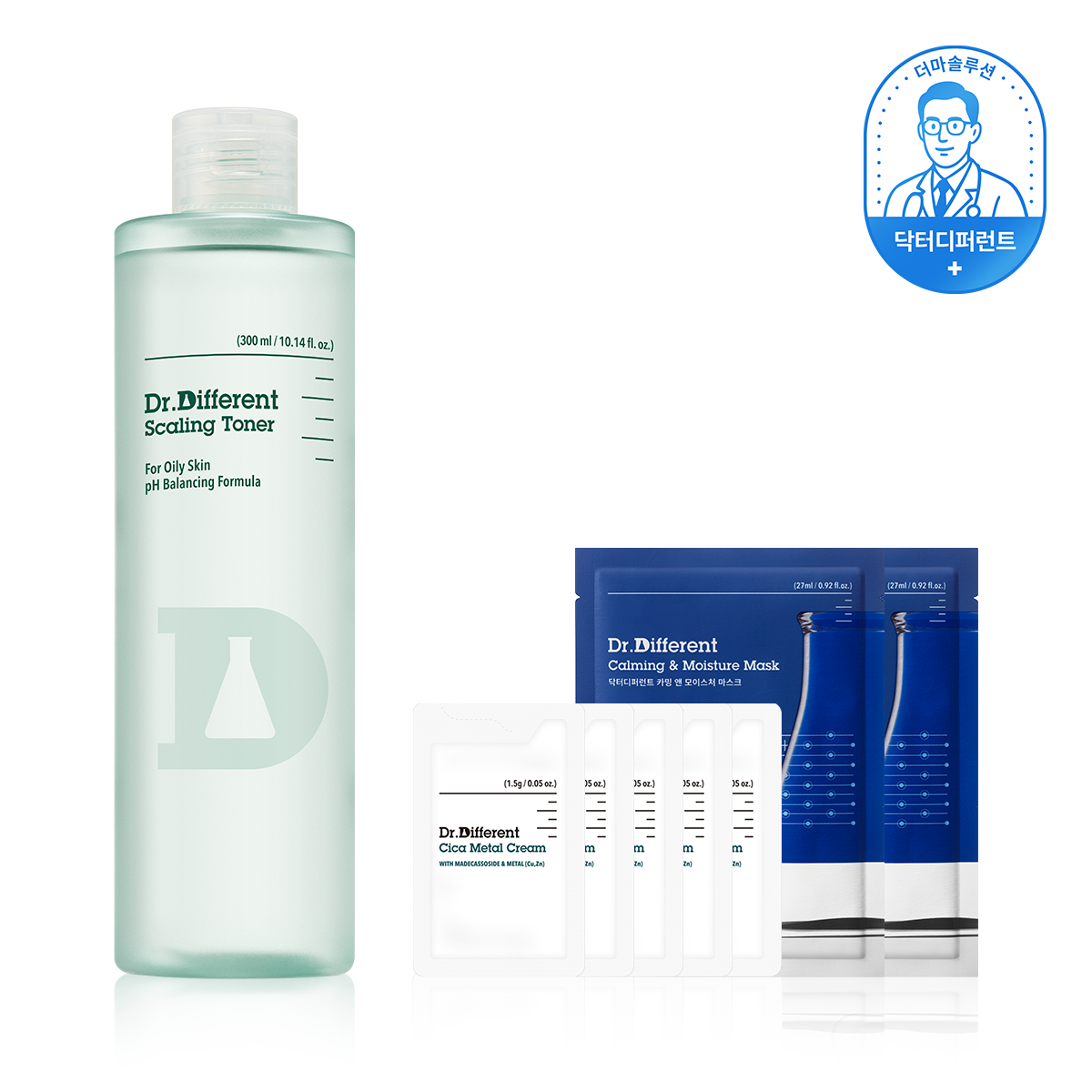 닥터디퍼런트 [AHA+BHA] 스케일링 약산성 진정토너 [300ml] + 마스크팩 2매 + 시카크림 샘플 5매