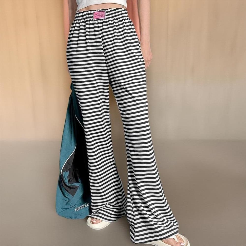 [패션플러스][미라클세븐]여성 여름 하이웨이스트 스트라이프 부츠컷 밴딩 팬츠