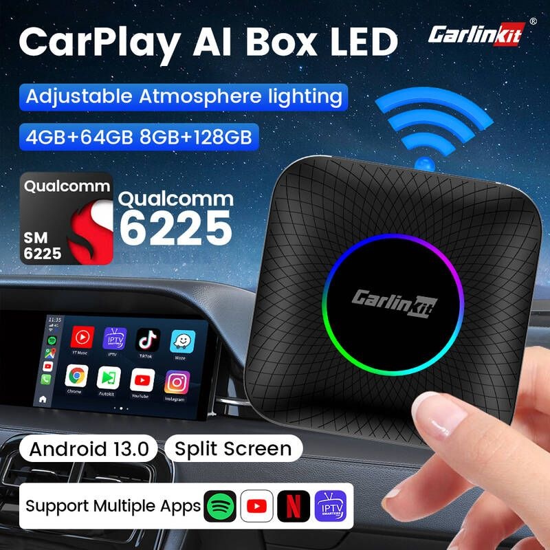 해피팩토리 [해외] 안드로이드 13 CarlinKit 카플레이 Smart Ai Box 무선 Auto USB 동글 Qualcomm 8코어 IPTV Netflix 유튜브 내장 Google Play 스토어 GPS