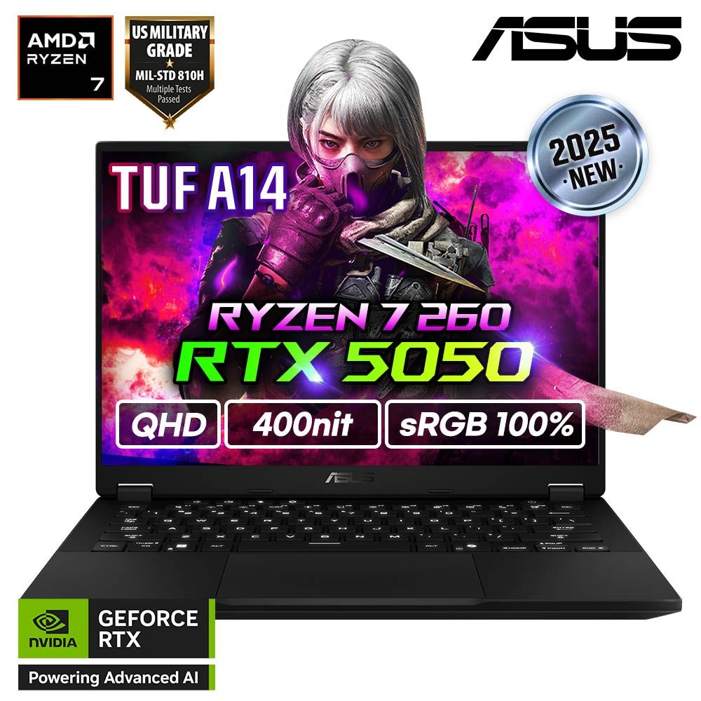 ASUS TUF A14 FA401UH-RG005 라이젠7 260/16GB/지포스 RTX5050 QHD 게이밍 노트북 휴대용 겜트북 원탑
