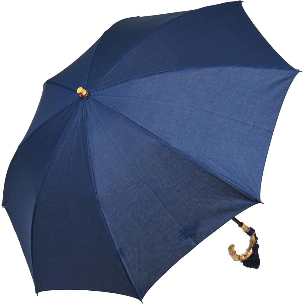 와카오 일본우산 명품우산 네이비 접이식우산 대나무손잡이 커브드핸들 단색