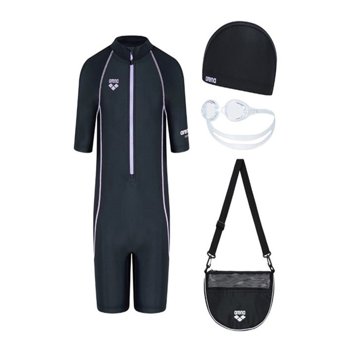 [롯데백화점] 아레나 (주머니백증정) 여아동 킥앤풀 실내 3부 반팔생존수영복 A5SG1KG03 BLK LE1219795558