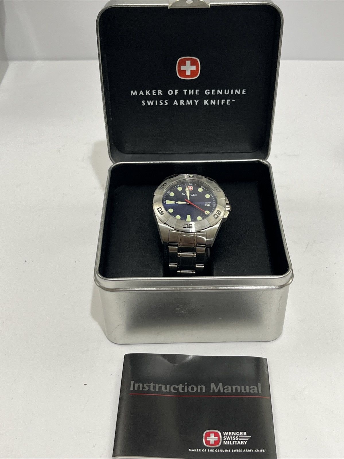 Wenger Wenger WENGER 스위스 군대 MILLITARY 블루 다이얼 MEN Dive 시계 [세금포함] [정품] 다이버 100M W/ New 배터리 손목시계 명품