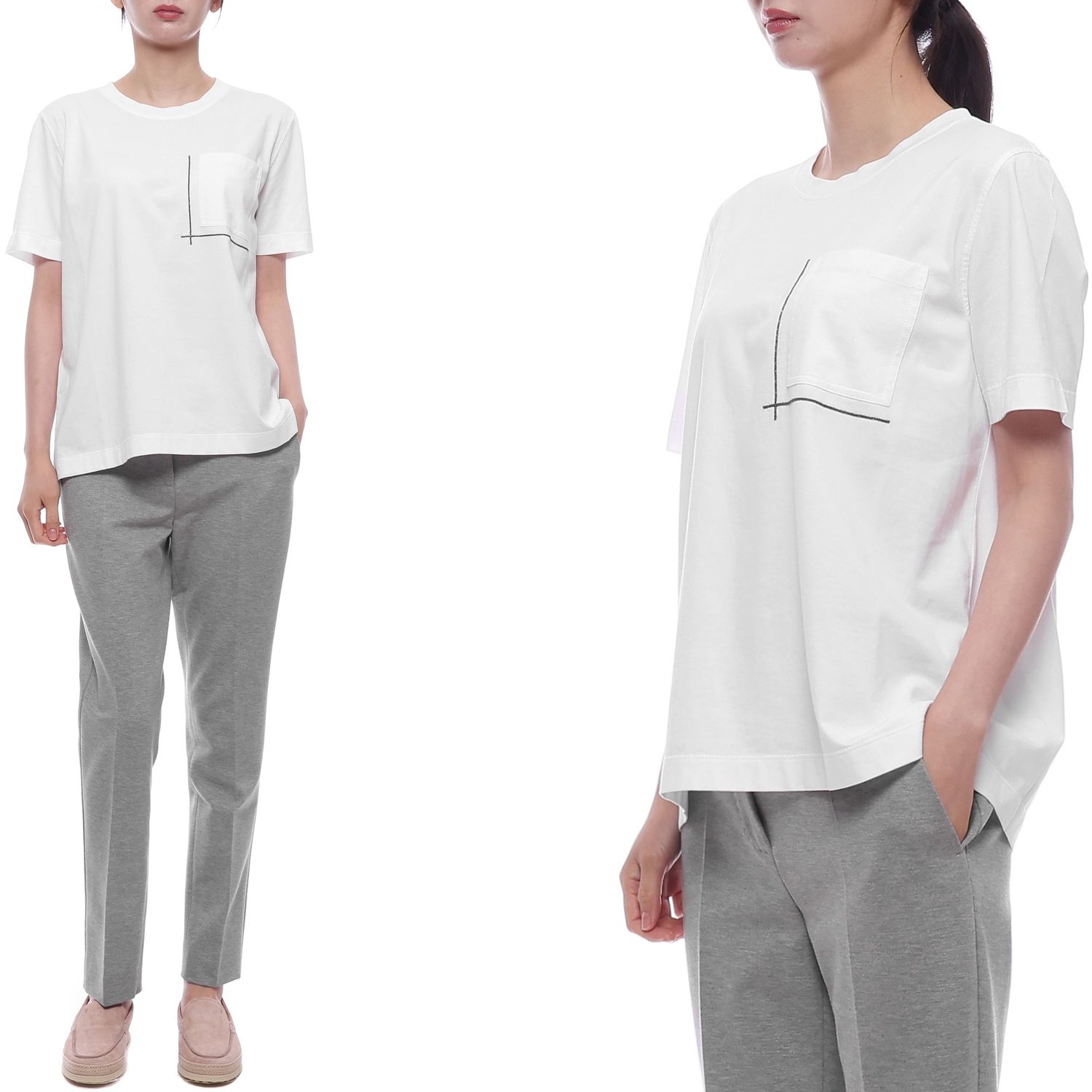 [롯데백화점]  [브루넬로쿠치넬리] 25SS 여성 모닐리 포켓 디테일 반팔티셔츠 (M0T81HA800 C6159 LE1219796483