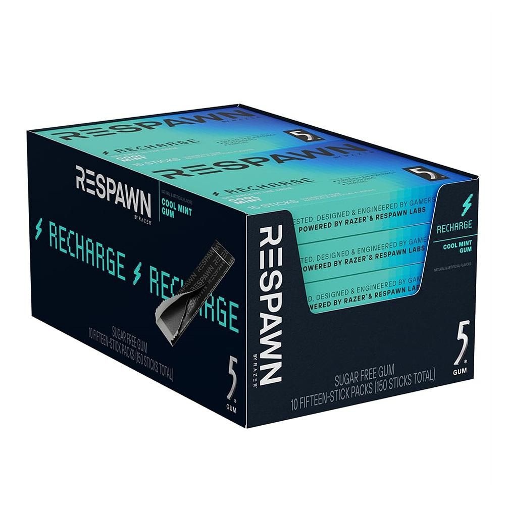 [해외] RESPAWN 레이저껌 10개입 15팩 쿨 민트 RESPAWN BY RAZER, 5 Gum, Recharge Chewing Gum Sugar-Free, Cool