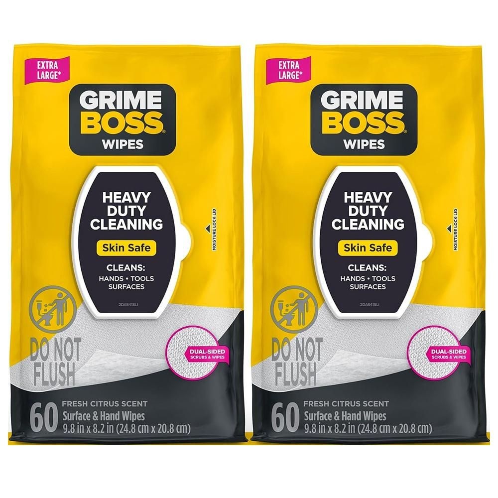 [해외] Grime 보스 와입스 60개입 2팩 Grime Boss Heavy Duty Surface and Hand Wipes (2x60ct) | Wet Wipes