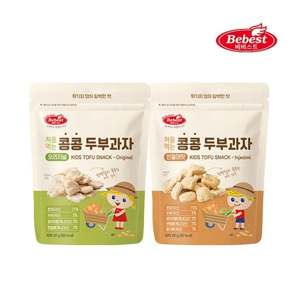 [베베스트] 처음먹는 콩콩 두부과자 2종 4개 (오리지널, 인절미)