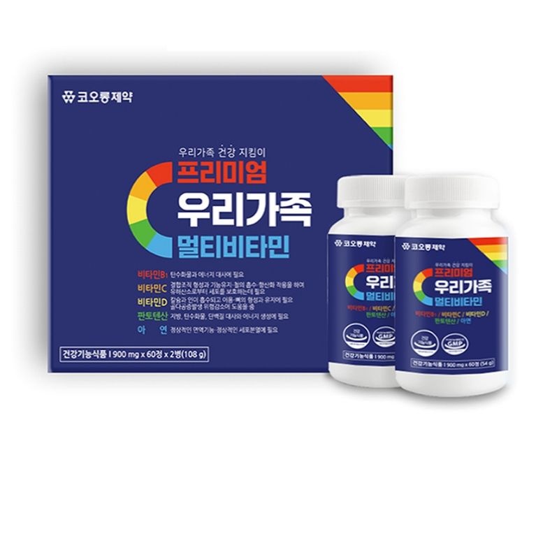 코오롱제약 [코오롱제약] 프리미엄 우리가족 멀티비타민 900mg x 60정 x 2병(4개월분)