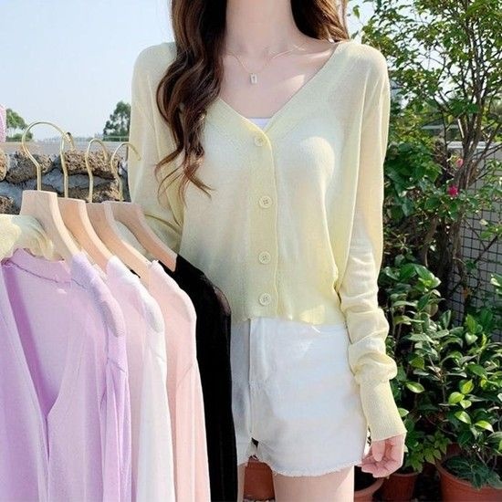 얇은가디건 데일리텔컬러 브이넥 여자 여름가디건 5컬러