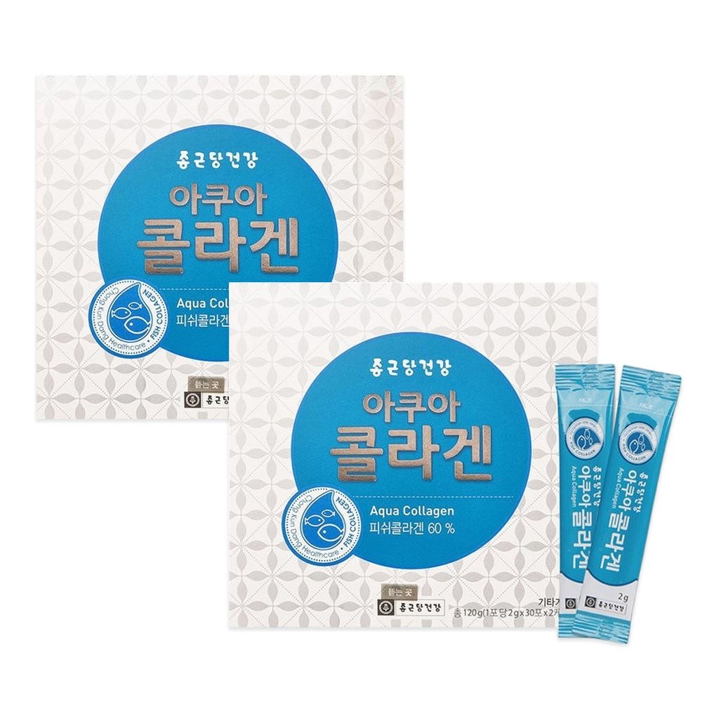 [오늘출발] 종근당건강 아쿠아 콜라겐 60포 X 2개 먹는 피부 피쉬 어류 비타민 C 가루 분말 스틱