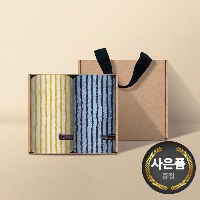 송월타올 송월타월 호텔컬렉션 스트라이프 솔리드34 고리 핸드타올 2매 크라프트세트
