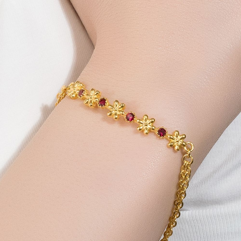 한국귀금속보석거래소] 24K 순금 팔찌 루비 큐빅 플라워 라인 11.25g+18K 잠금장식