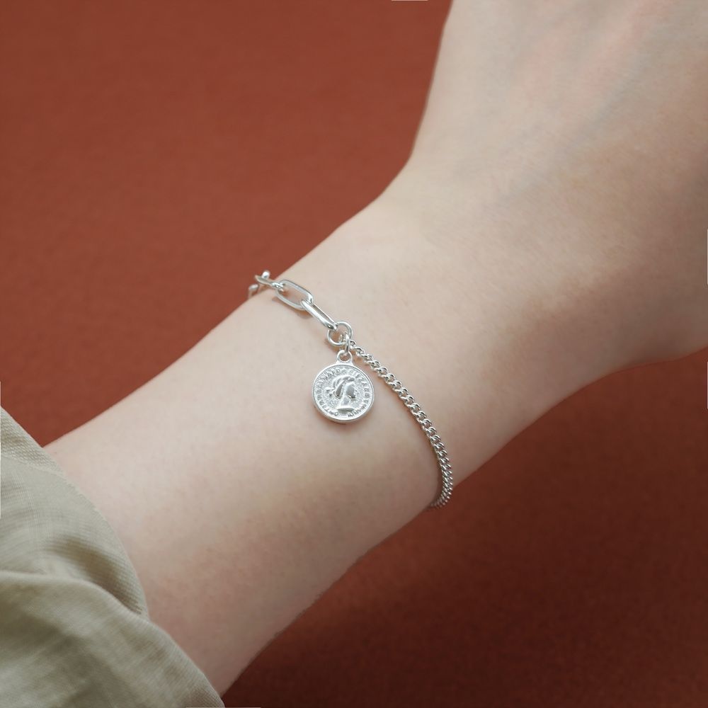 실버 925 볼드 데일리 코인 펜던트 체인 은 팔찌