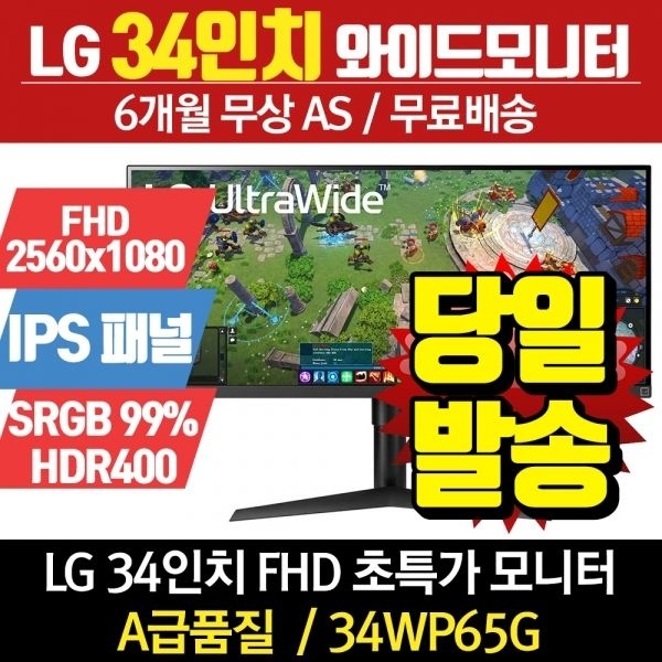 LG 34인치 WFHD 울트라와이드 모니터 사무용 가정용 34WP65G 리퍼
