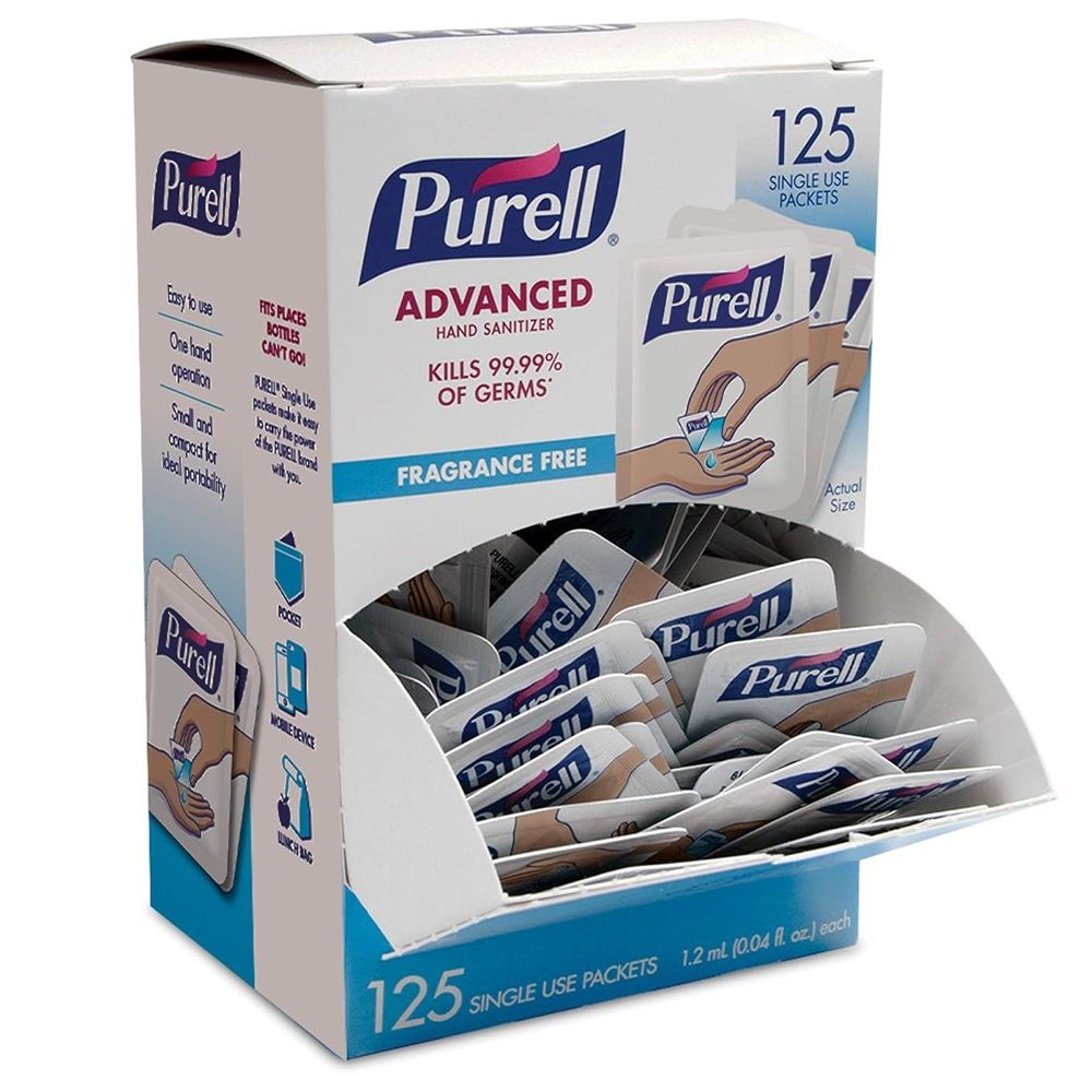 [해외] 퓨렐 휴대용 일회용 여행용 손소독제 젤타입 개별포장 125개입 1박스