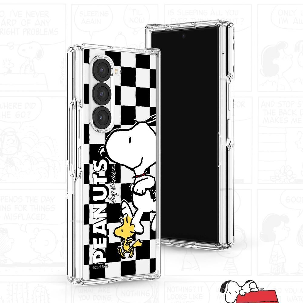 트라이코지 갤럭시 Z폴드 4 5 6 7 케이스 스누피 프렌즈 런 패턴 힌지보호 투명 하드 무선충전 풀커버 TRY