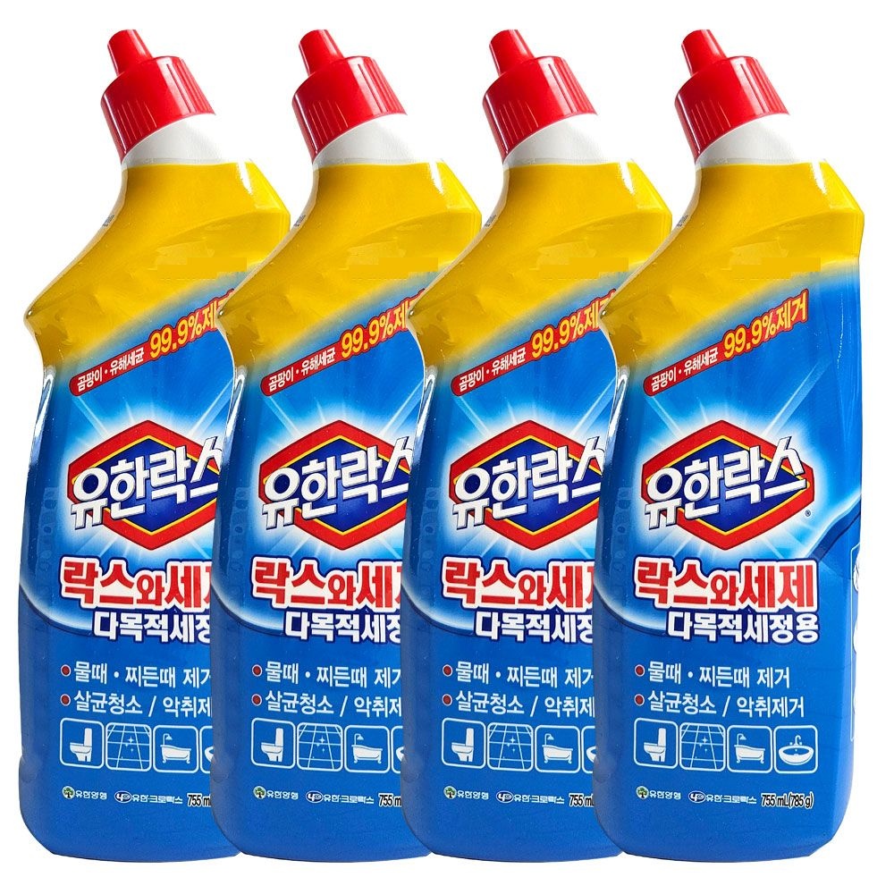[오늘출발] 유한락스 다목적세제 변기청소용 755ml, 4개 / 세면대 욕실 화장실청소