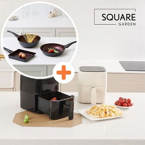 스퀘어가든 큐브 디지털 에어프라이어 3L + 쿡클린 IH 인덕션 오가닉블랙 v2 세라믹 프라이팬 3종 B세트_set25dw_0017