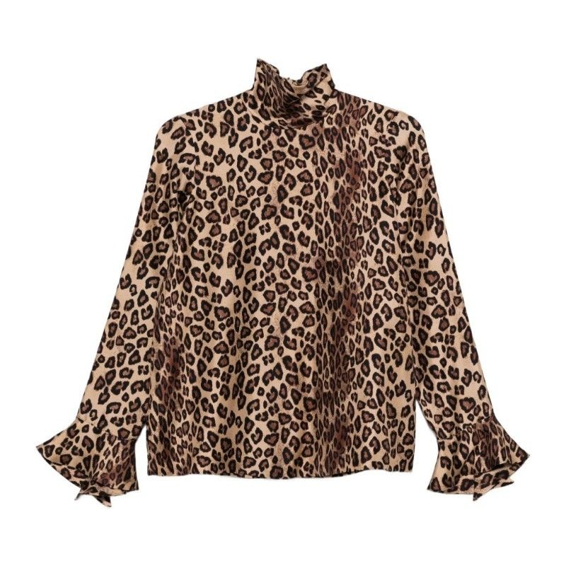 알베르토 비아니 알베르토비아니 브라운 레오파드 프린트 하이넥 롱 슬리브 셔츠 MM846 SE310667