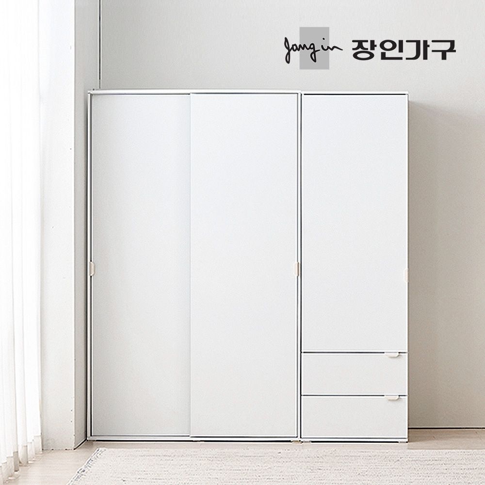 장인가구 코라 1800 슬라이딩 옷장 세트 1200 옷장 (행거형)+600 서랍옷장