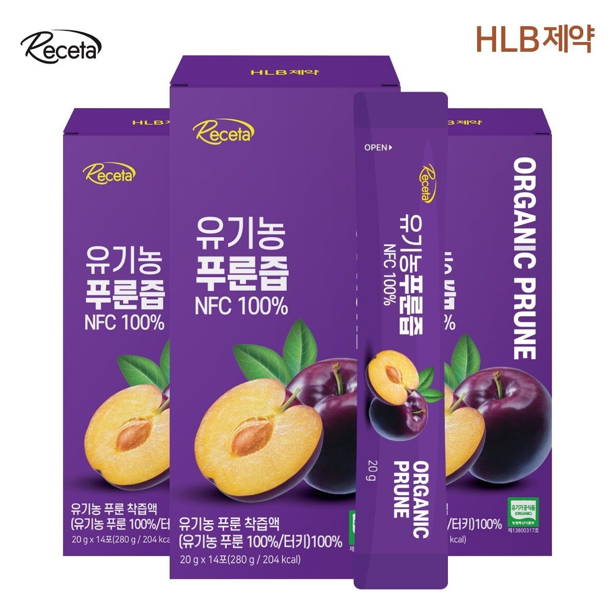 [TV상품][HLB제약] 레세타 유기농 푸룬즙 NFC 100% 14포 X 3박스
