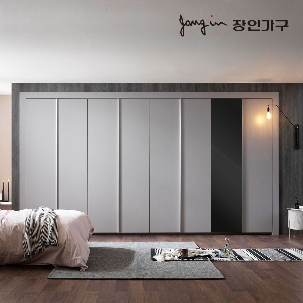장인가구 파인 매트 여닫이 미러도어 붙박이장 30CM