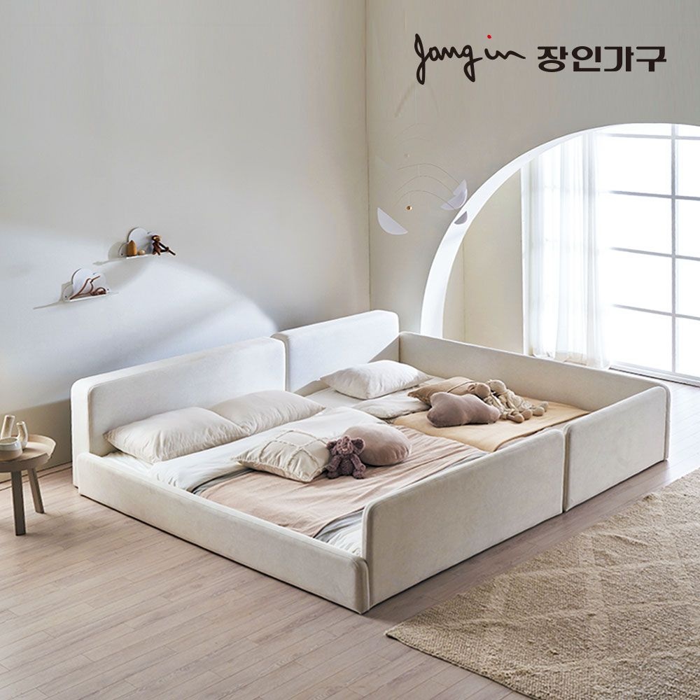 장인가구 하랑 E0 패브릭 슬림헤드 저상형 패밀리침대 SS+SS 가드형 프레임