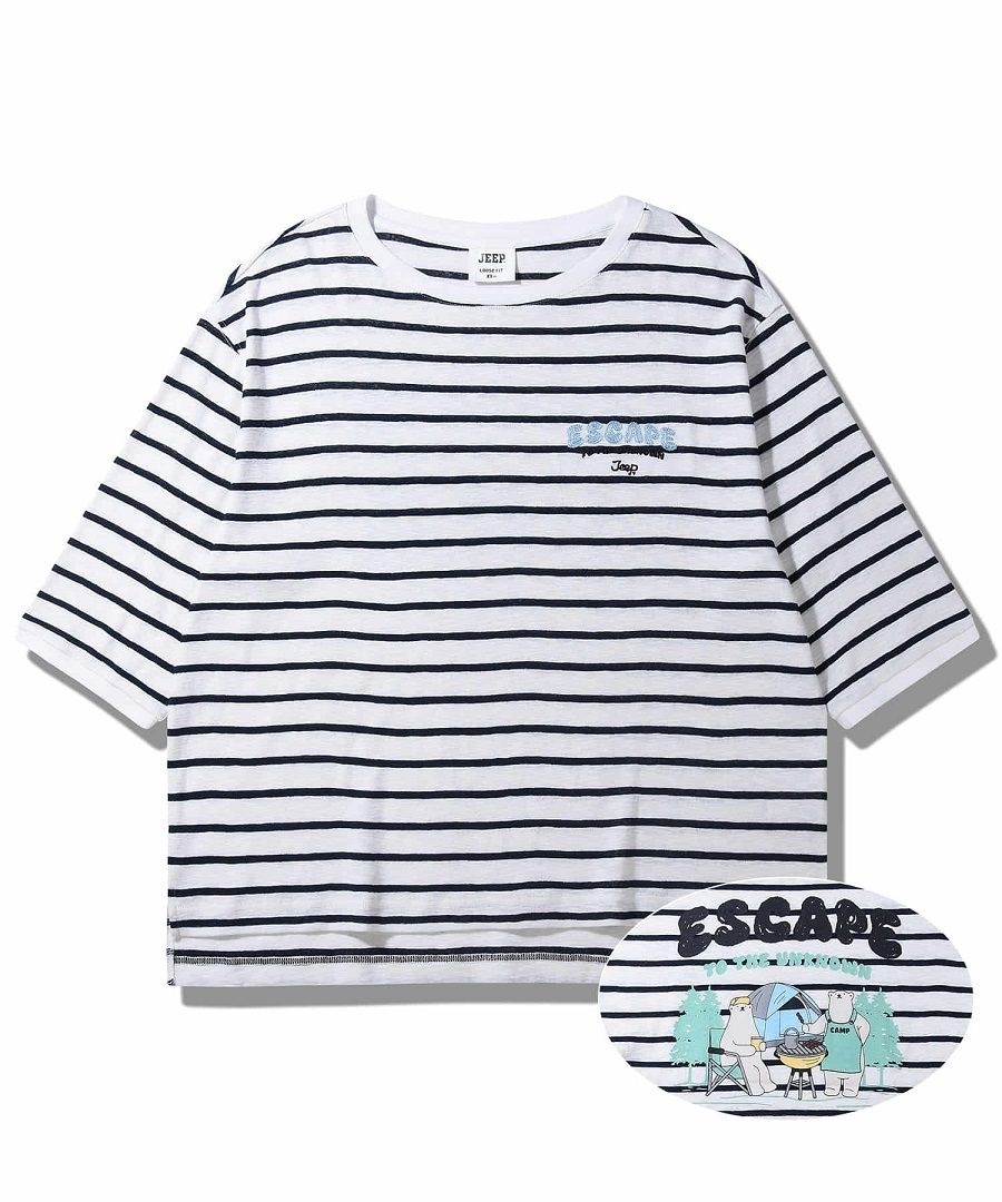 지프 [AK수원점] [지프] [여성전용]립부7부 스트라이프 반팔티셔츠(JQ2TSF036)