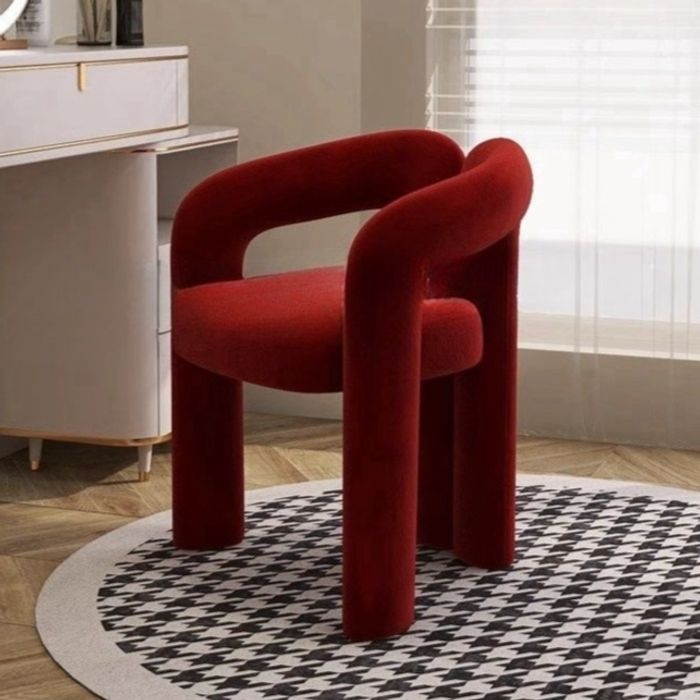 [해외] 레드 벨벳 화장대 의자 홈카페 인테리어용 체어 암체어