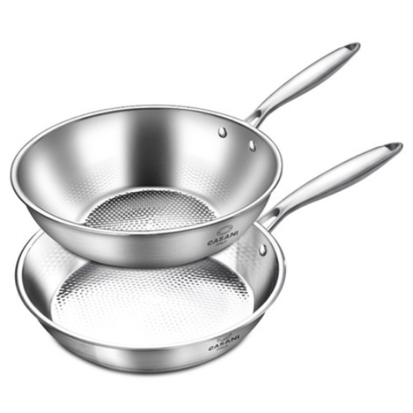 까사니 인덕션 쿠치나 IH 스텐 프라이팬 2종, 팬28cm x 웍28cm x 2개
