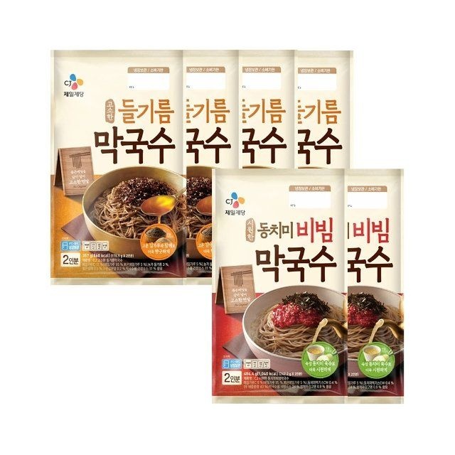 CJ제일제당 CJ 고소한 들기름 막국수 356g x4개+동치미 비빔 막국수 484.4g x2개