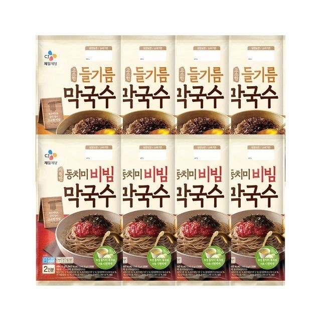 CJ제일제당 CJ 고소한 들기름 막국수 356g x4개+동치미 비빔 막국수 484.4g x4개